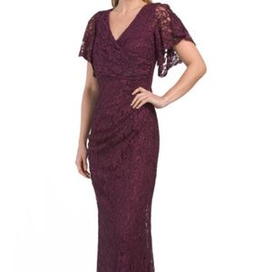 Betsy & Adam Lace Flutter Sleeve Dress Size 10 Wine